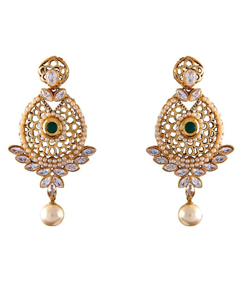 Dangling Earrings Gold Plated Kundan Pearl Studded Kundan Pearl Indian ...