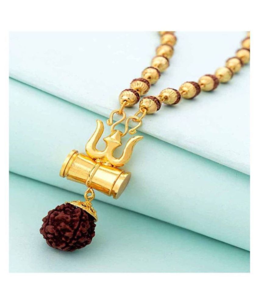     			Shiv Shakti Kavach 5 Mala With Shiv Trishul & Damru Wood Shiv Shakti Kavach Mukhi Rudraksha Wood Locket