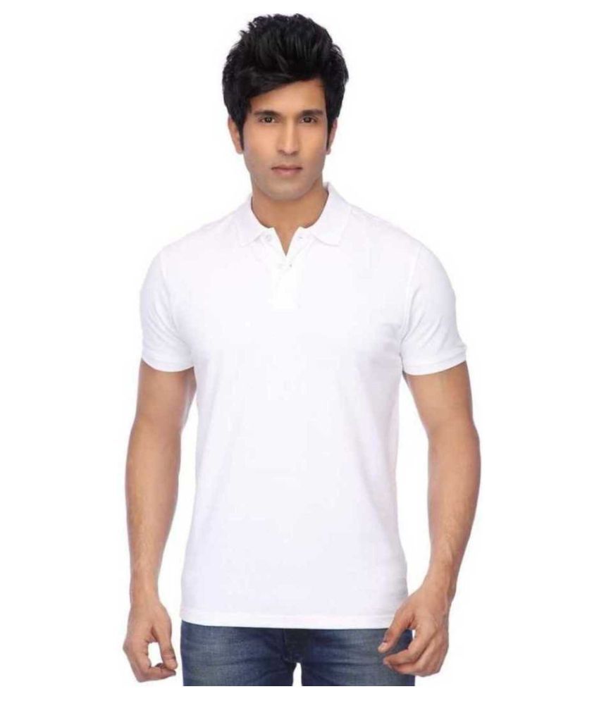     			ASAR White Cotton Blend Polo T-Shirt