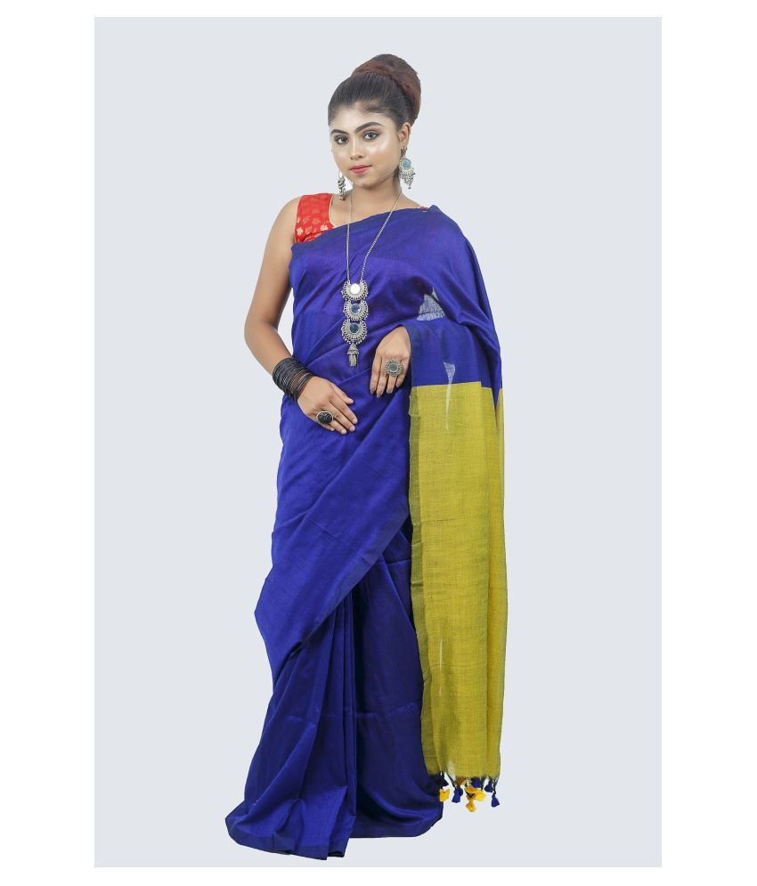     			AngaShobha Blue Cotton Blend Saree - Single