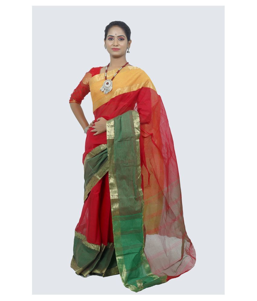     			AngaShobha Red Bengal cotton Saree - Single