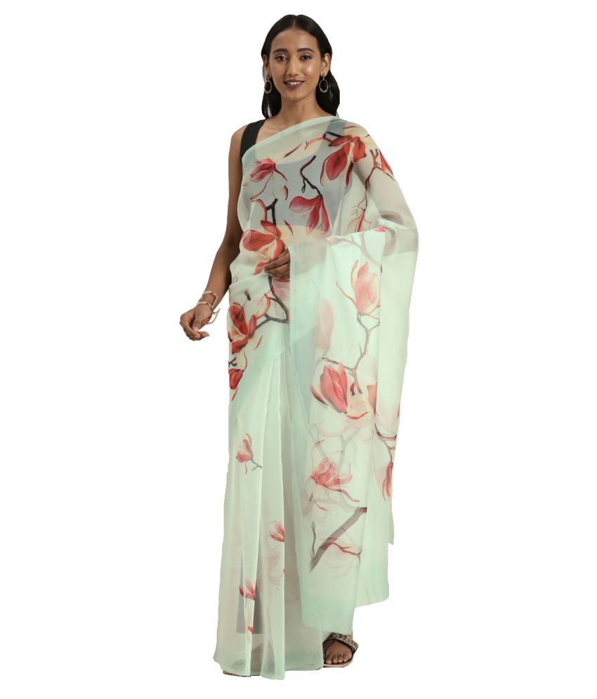     			Aarrah Green Organza Saree - Single