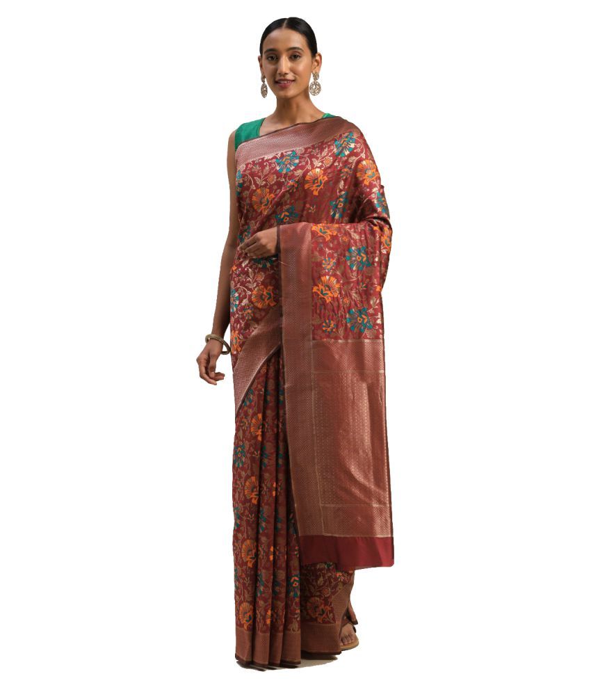     			Aarrah Maroon Silk Blend Saree - Single