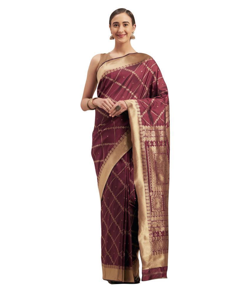     			Aarrah Maroon Silk Blend Saree - Single