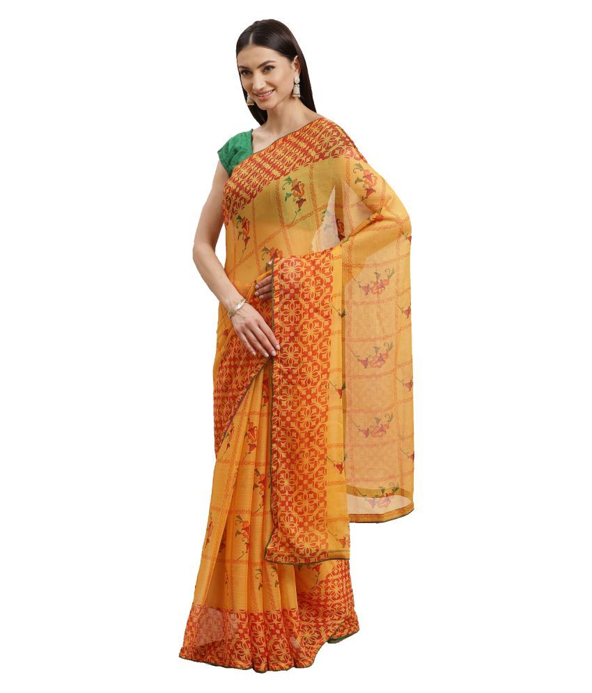     			Aarrah Yellow Georgette Saree - Single