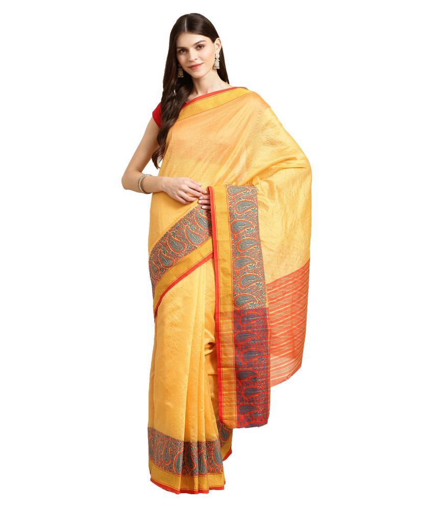     			Aarrah Yellow Silk Blend Saree - Single