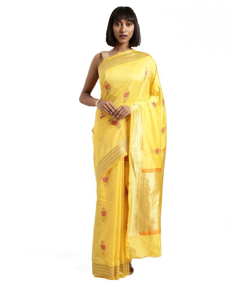     			Aarrah Yellow Silk Blend Saree - Single