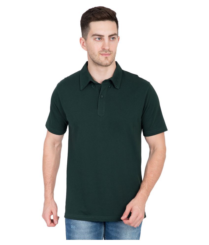     			Urban Lion Cotton Blend Green Plain Polo T Shirt
