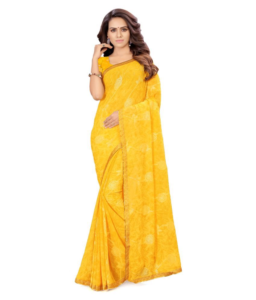     			Aarrah Yellow Georgette Saree - Single