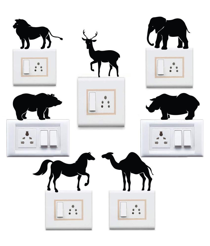     			WallDesign Animal Combo Vinyl Switch Board Sticker - Pack of 7