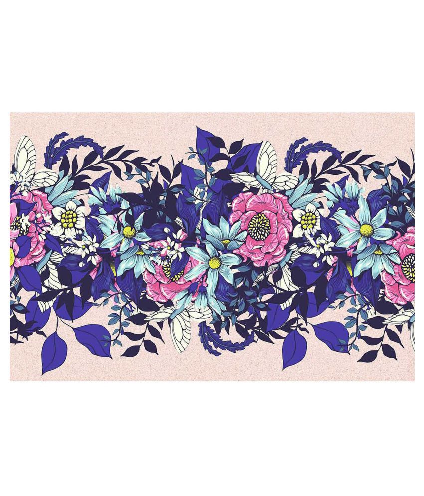     			WallDesign Pink &amp; Blue Flowers - 14 cm W x 305 cm L Floral Sticker ( 305 x 14 cms )