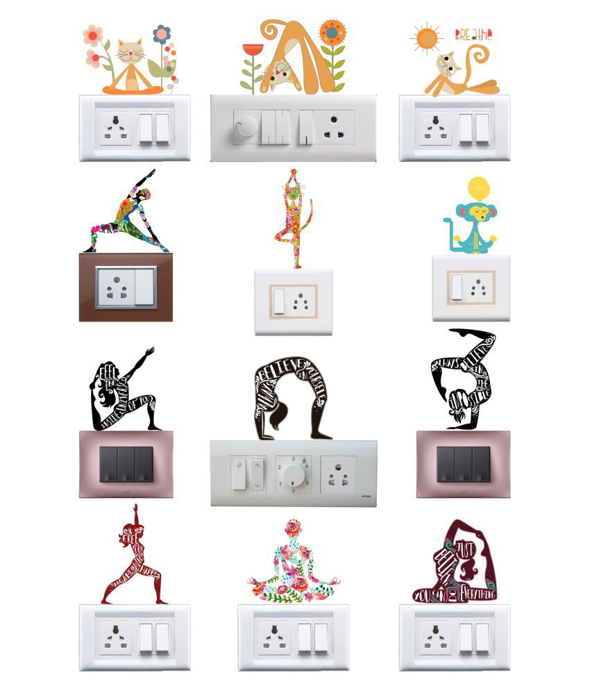     			WallDesign Yoga Series Vinyl Switch Board Sticker - Pack of 12