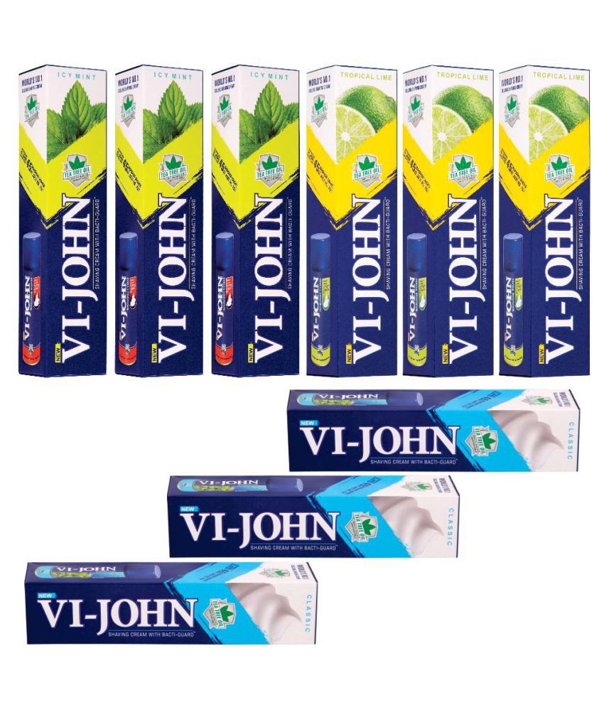     			VI-JOHN Shaving Cream Classical, Tropical Lime, Icy Mint Each Set (3) Pack of 9 (125 g)