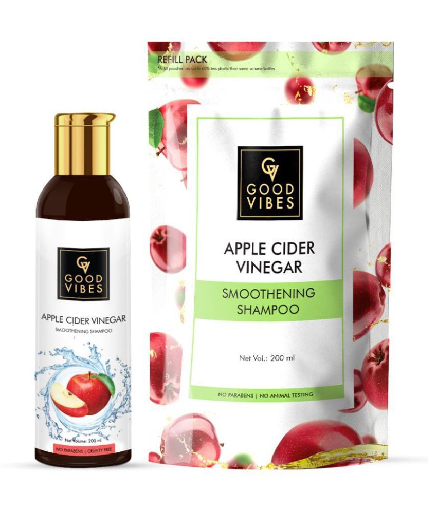 Good Vibes Smoothing Shampoo Combo - Apple Cider Vinegar (200 ml Bottle + 200 ml Pouch) - Fliptop