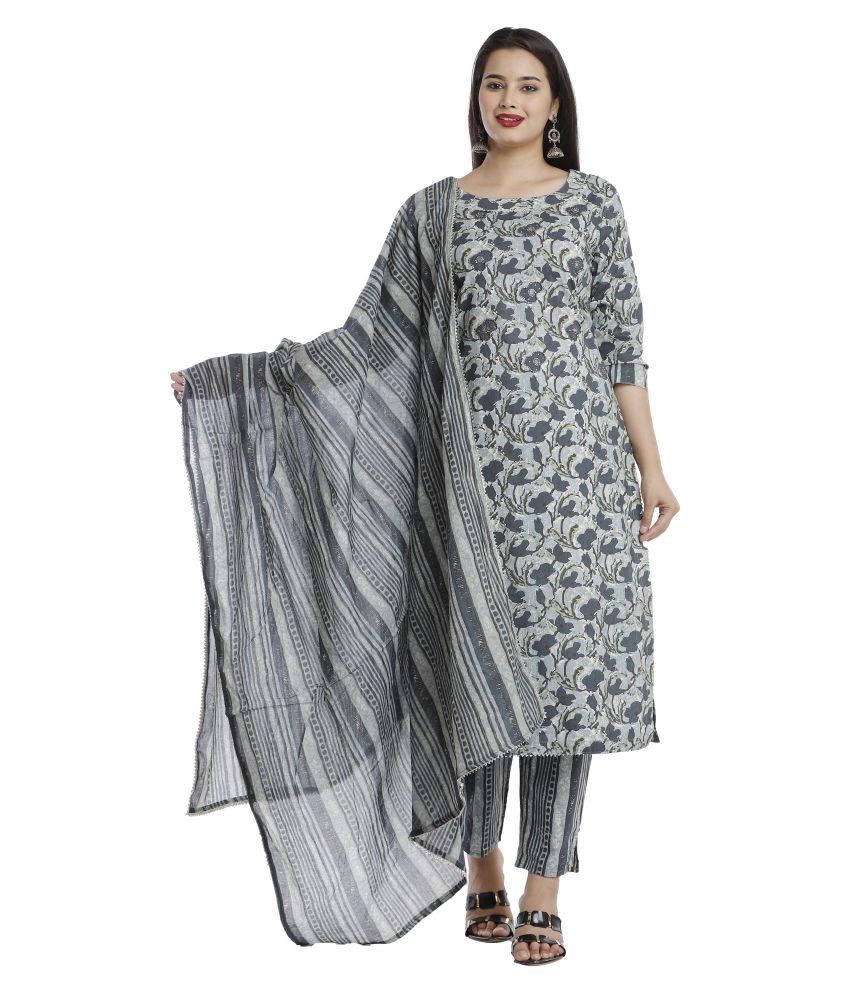     			HIGHLIGHT FASHION EXPORT - Light Grey Straight Cotton Women's Stitched Salwar Suit ( Pack of 1 )