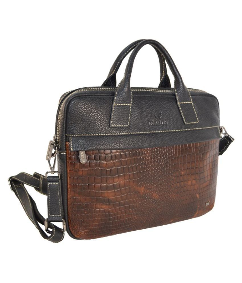 IKARUS Laptop Messenger Bag Black Leather Office Messenger Bag Buy