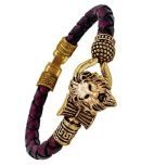 TEVATIYA Rudraksha Lion Trishul Damroo Designer Oxidized Gold Bahubali Leather Bracelet for Men & Women