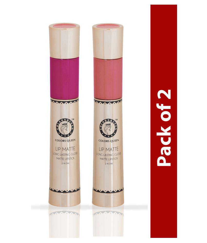     			Colors Queen 2 In 1 Long Lasting Matte Lipstick (SharbatiPink&Peach) Multi Pack of 2 16 g