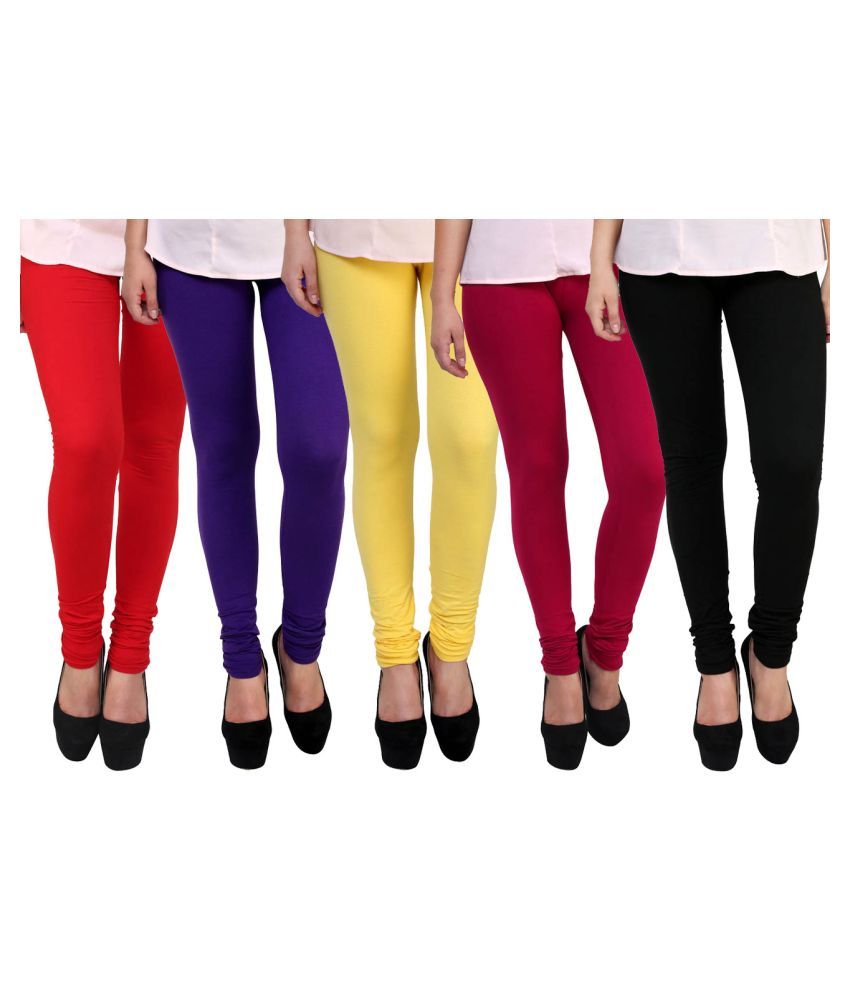     			FnMe - Red Cotton Women's Leggings ( Pack of 5 )