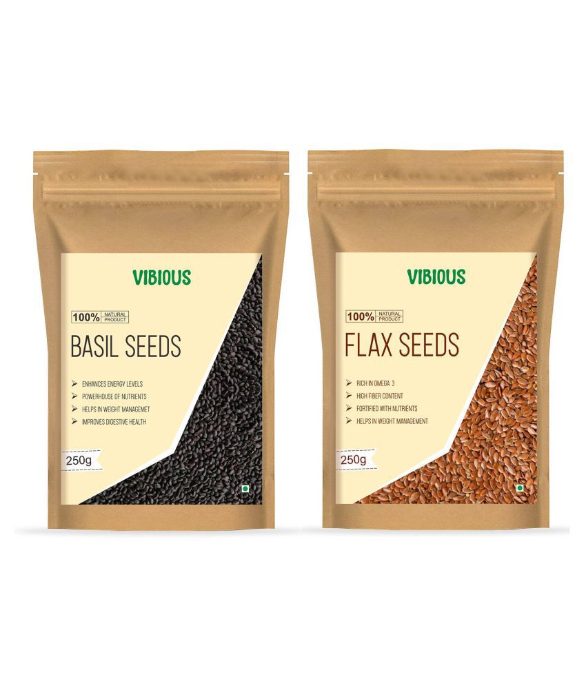     			VIBIOUS Combo Pack of Premium Quality Raw Seeds, Basil Seed & Flax Seed 500g (250gX2)