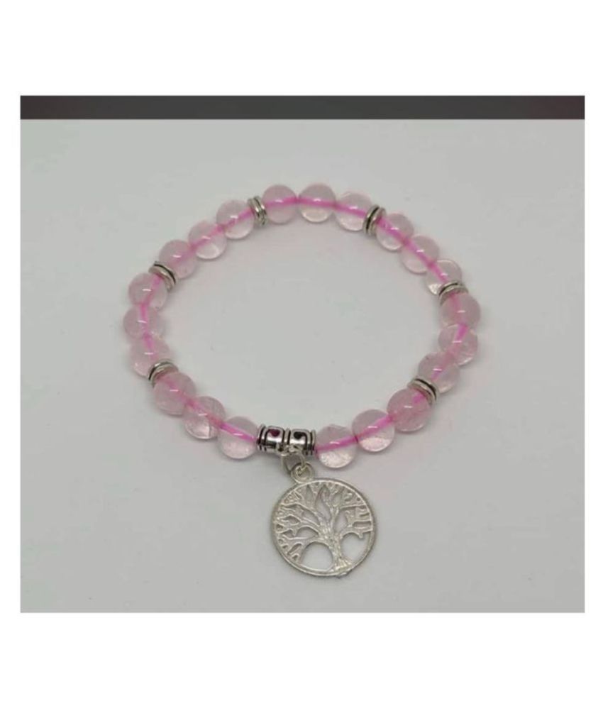     			Star Gems 8mm Pink Rose Quartz With Tree Charm Natural Agate Stone Bracelet