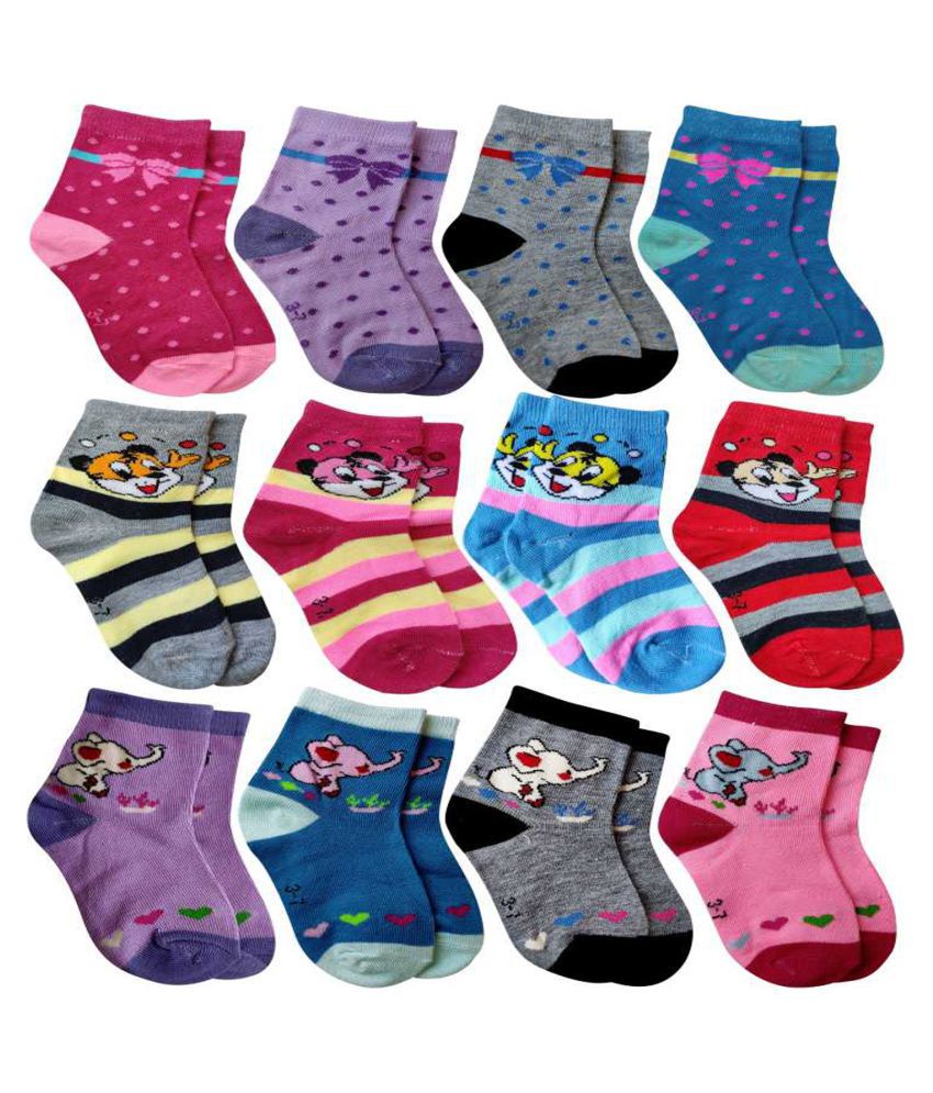 HF LUMEN Baby Boy/Girl Cotton Sock Pack of 12 Pairs (Random Colors & Design Will be sent)