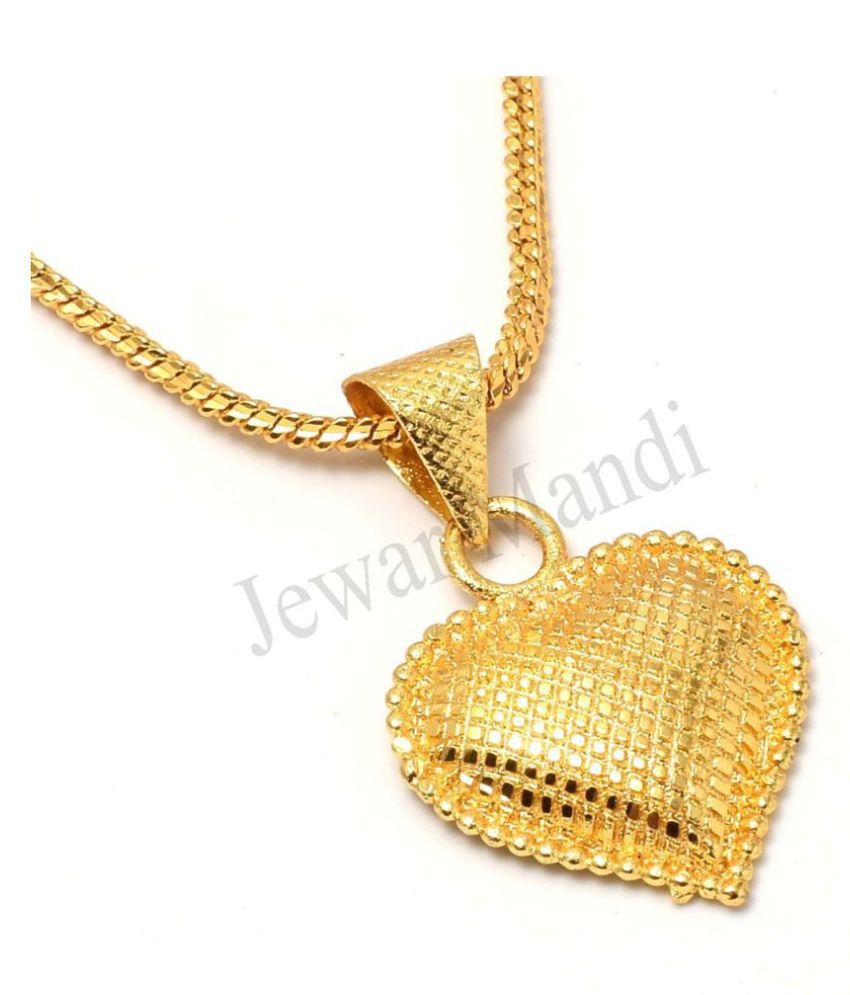 Jewar Mandi Pendant Pan Heart Dil Locket Chain Gold Plated Rich Look Long Size Latest Net(Jaali) Designer Daily Use Jewelry for Women, Girls, Unisex