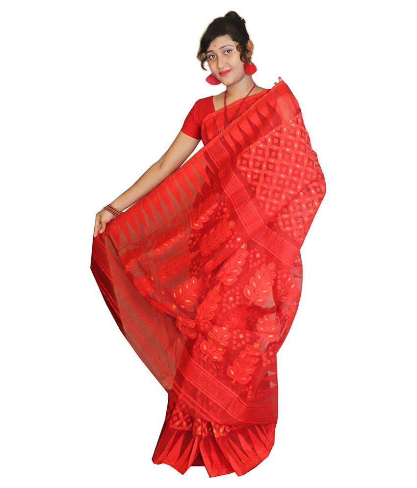     			Panihari Creations Red Cotton Saree