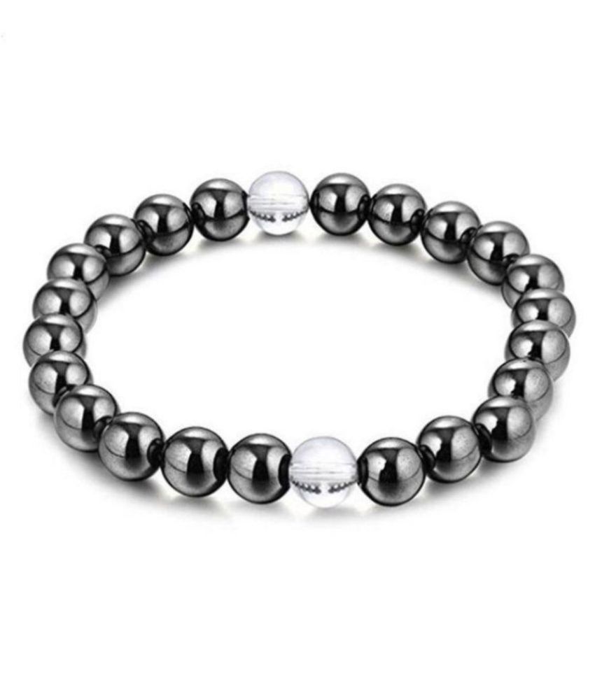 8mm Magnetic Hematite Round Beads Clear Crystal Gem Stretch Therapy Bracelet