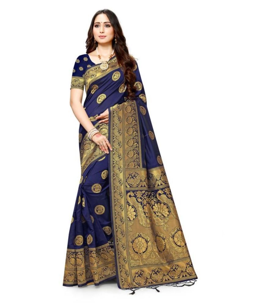     			NENCY FASHION - Blue Silk Blend Saree With Blouse Piece (Pack of 1)