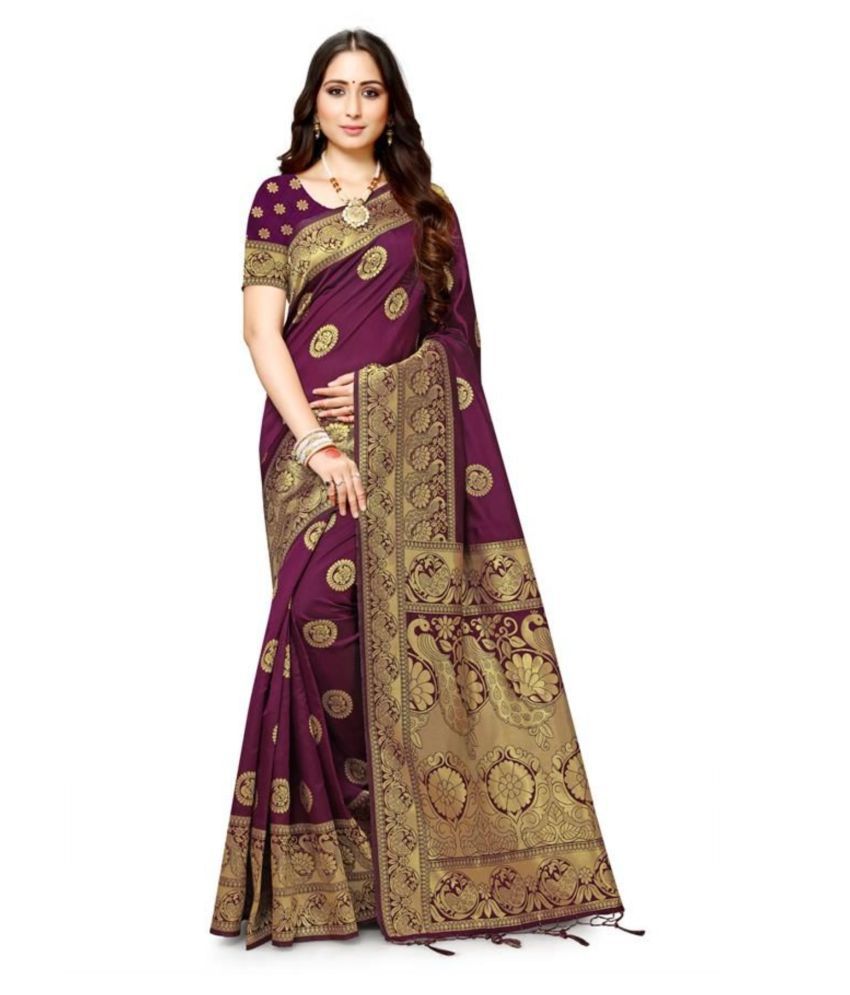 NENCY FASHION Magenta Banarasi Silk Woven Party Wear Saree
