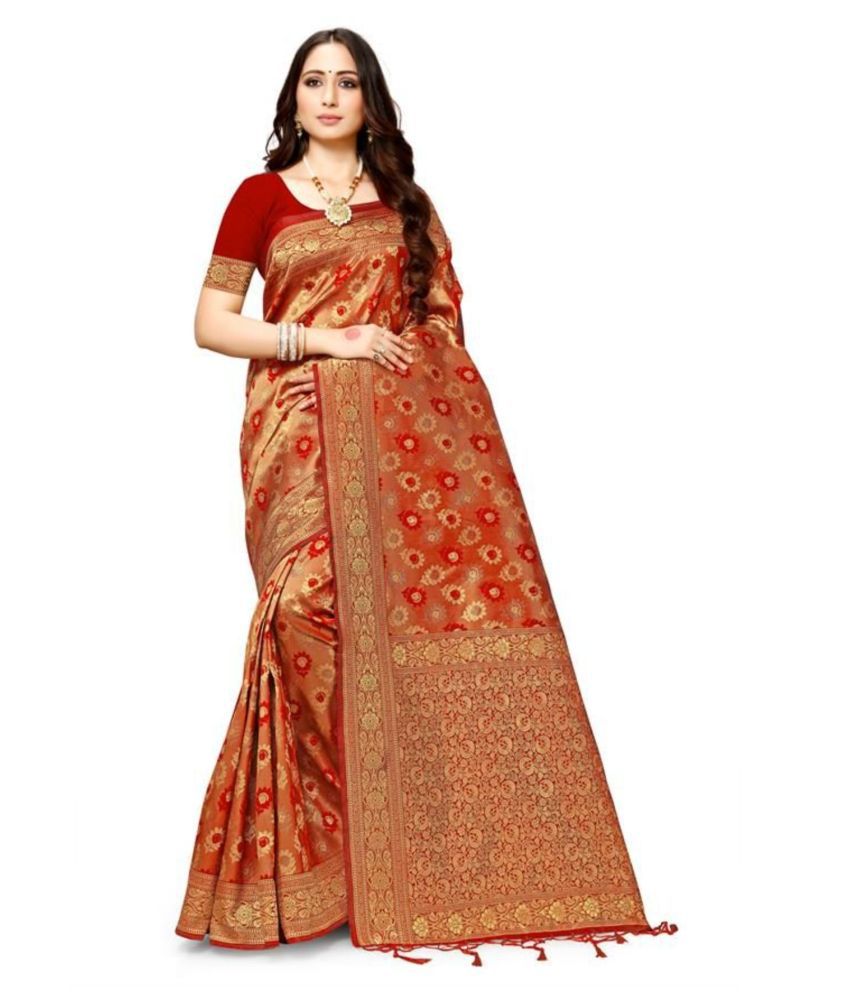     			NENCY FASHION - Red Silk Blend Saree With Blouse Piece (Pack of 1)
