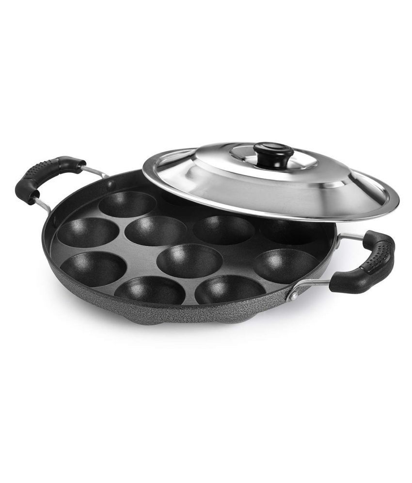 Shambhu Fashion Non Stick 12 Cavity Appam Patra , Ponganal , Paniarakkal Maker with Stainless Steel Lid Aluminum , Non Stick