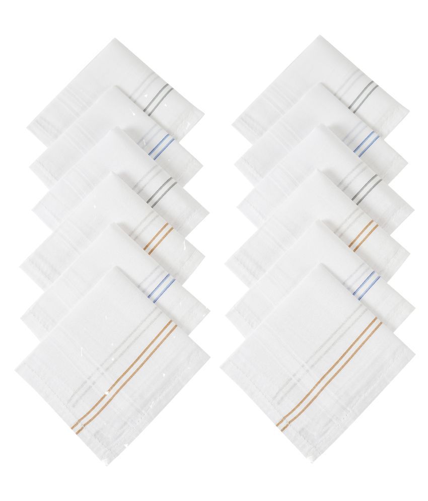 NFI essentials 100% Cotton Premium Collection Handkerchiefs Hanky For Mens & Boys. - White Striped ( Size : 46x46cm )
