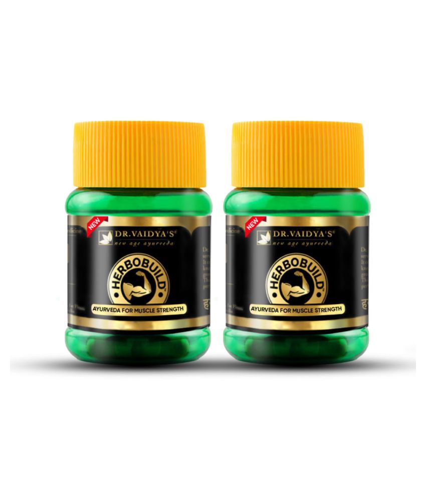 Dr Vaidya's Herbobuild | Ayurvedic Muscle Gain Capsules | No Side Effects | Pack Of 2 (60 Capsules)
