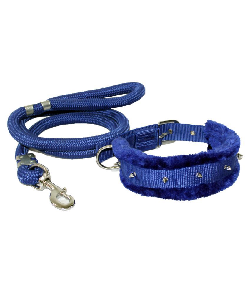     			Petshop7 Premium Quality Fur Padded Nylon Spiked Dog Collar & Leash Rope (Neck Girth Size - 17-21inch) Dog Collar & Leash