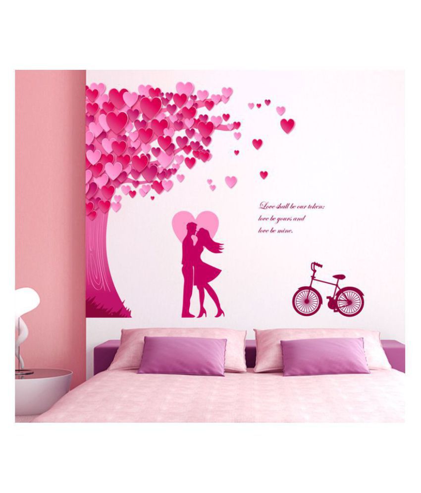     			HOMETALES Romantic Couple Decor The Heart Leaves Tree Sticker ( 90 x 105 cms )