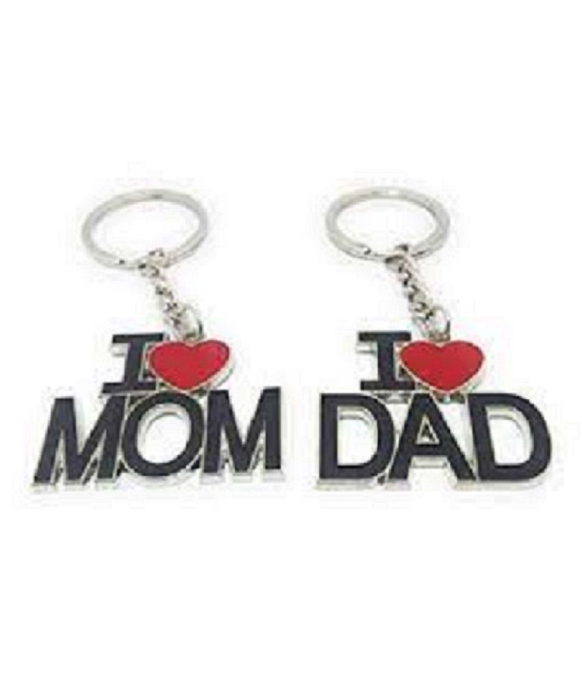     			Americ Style I Love Mom & I Love DAD Designer Metal Keychain - Set of 2