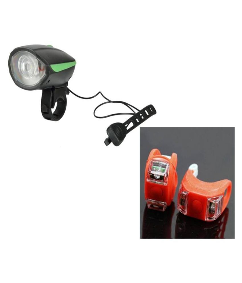 Dark Horse® Bicycle CE Standard USB Rechargeable (2-in-1) 3 Mode Front Light 250 Lumens & Loud Horn with a Pair of Red Silicon Light Set 3 Mode - Super Saver Combo