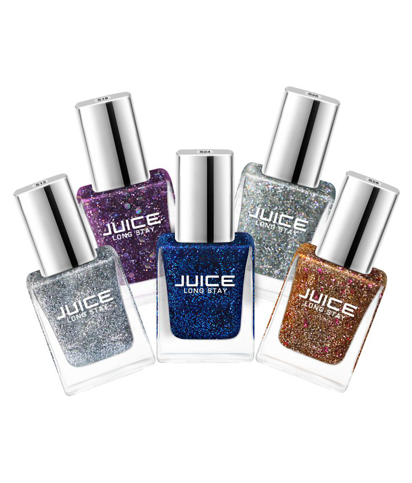     			Juice Sparkling,Purple,Blue,Silver,Gold Nail Polish S13,S18,S24,S26,S28 Multi Shimmer Pack of 5 55 mL