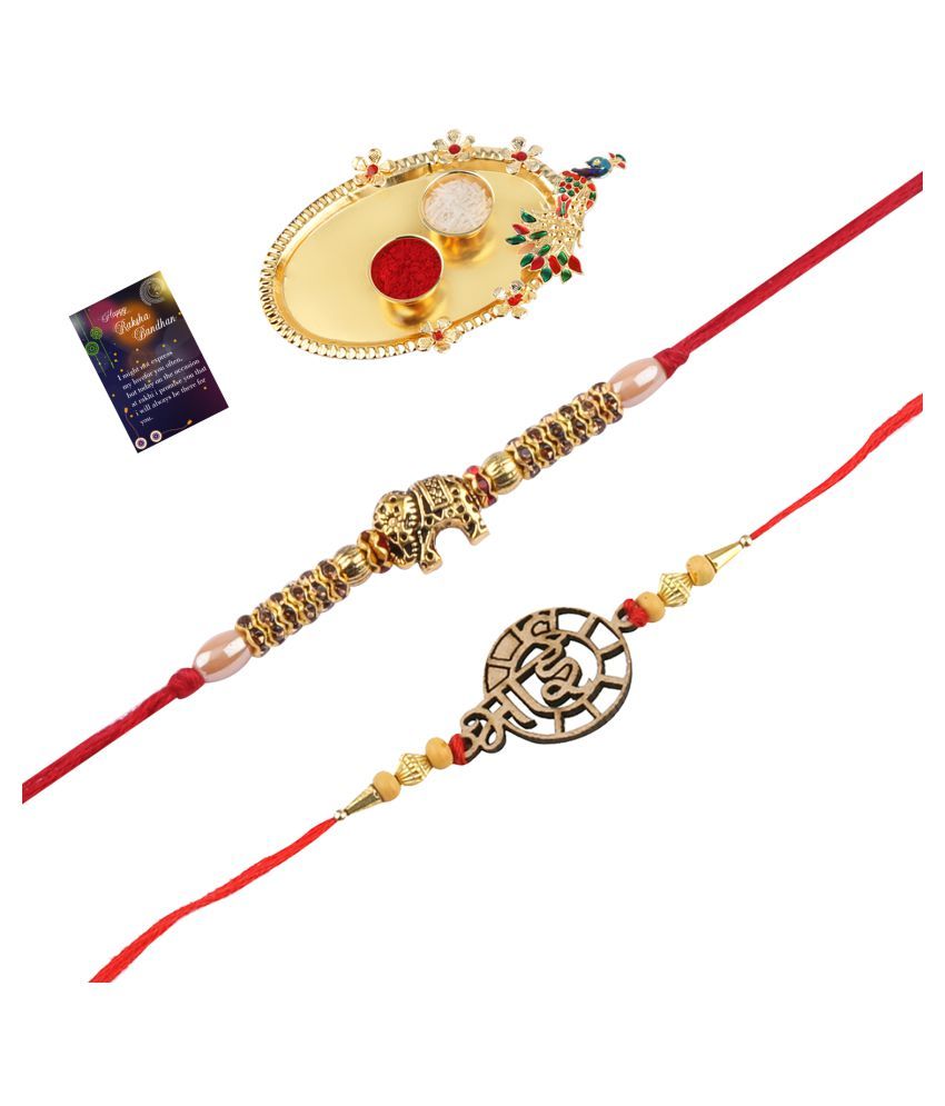     			Paola Elegant  Bhaiya Rakhi " BHAI" Designe With  Designer Look "Elephant" Rakhi Combo  For Bhaiya With Roli Chawal And  Greeting Card 1 Kankawati Pooja Thali