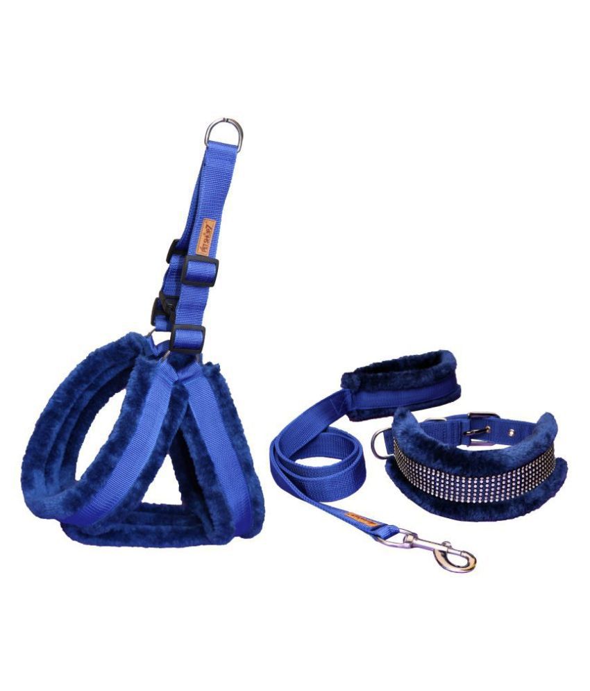     			Petshop7 Premium Qualtiy Fur Padded Nylon Dog Harness , Collar & Leash 0.75 inch - Small (Chest Size - 23-28inch)-Blue