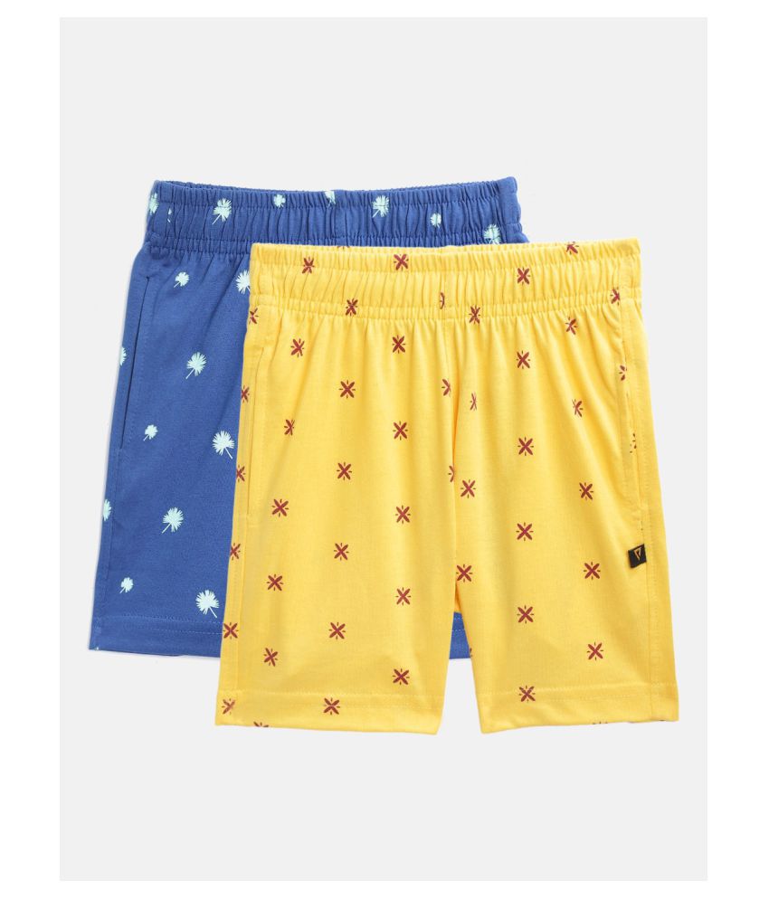     			Proteens Girl's Shorts Yellow and Navy Blue Combo Pack of 2