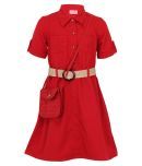 Cutecumber - Red Georgette Girl's Shirt Dress ( Pack of 1 )