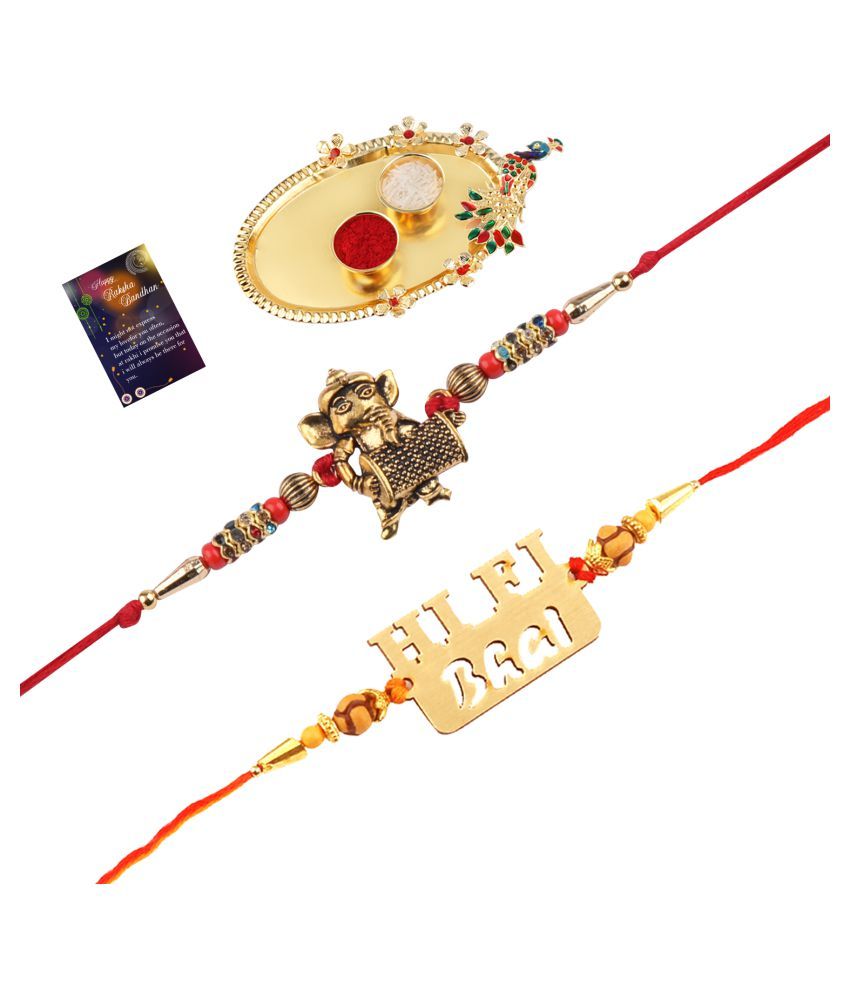     			Paola  Elegant  Bhaiya Rakhi " HI-FI BHAI" Designer Pendent With  Designer Look"BAL GANESH"Rakhi Combo  For Bhaiya With Roli Chawal And  Greeting Card 1 Kankawati Pooja Thali