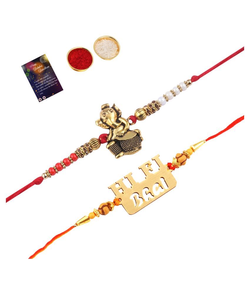     			Paola  Elegant  Bhaiya Rakhi " HI-FI BHAI" Designer Pendent With  Designer Look "GANESH JI"Rakhi Combo  For Bhaiya With Roli Chawal And  Greeting Card