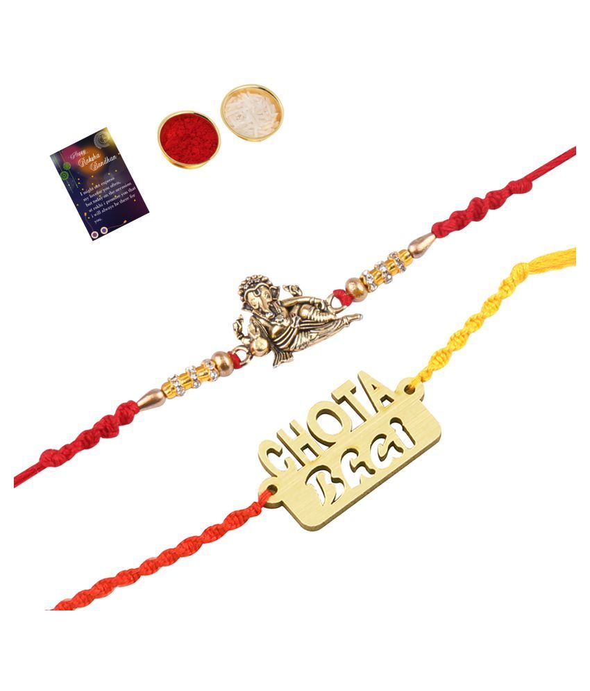     			Paola Exclusive Bhaiya Rakhi " CHOTA BHAI" Designer Pendent With  Designer Look "GANESH JI"Rakhi Combo  For Bhaiya With Roli Chawal And  Greeting Card