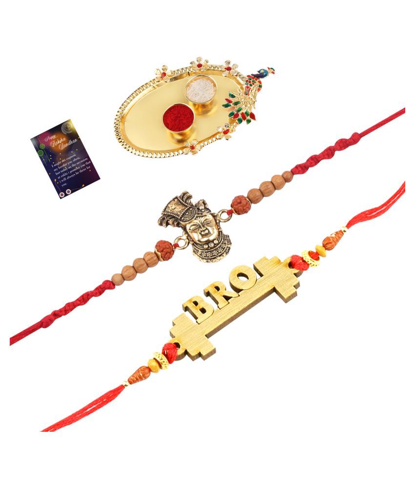     			Paola  Stylish  Bhaiya Rakhi " BRO" Designer Pendent Rakhi Combo  For Bhaiya With Roli Chawal And  Greeting Card 1 Kankawati Pooja Thali