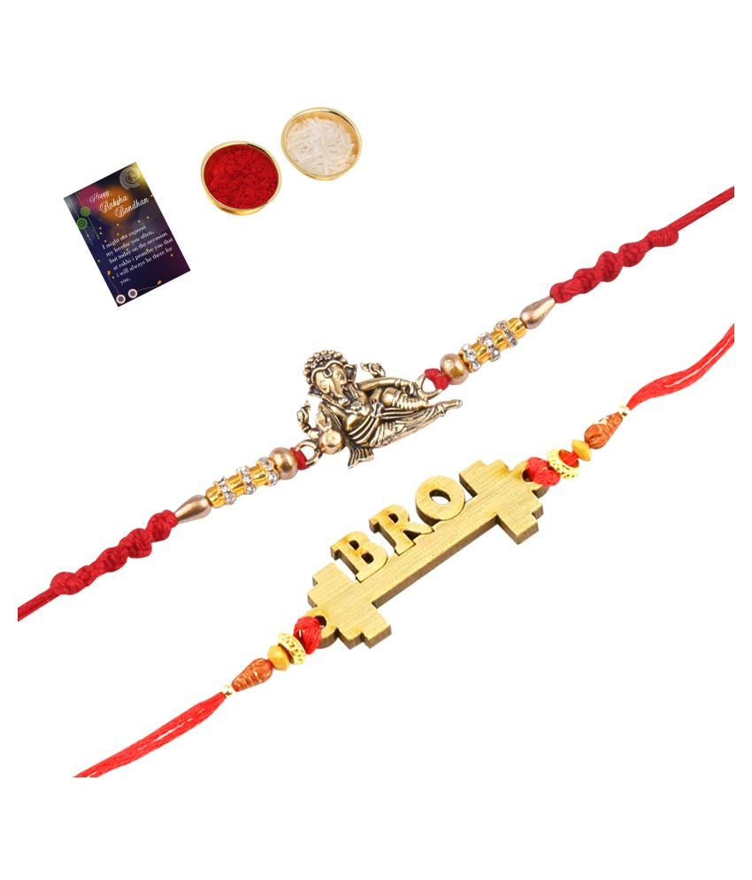     			Paola  Stylish  Bhaiya Rakhi " BRO" Designer Pendent With  Designer Look "GANESH JI"Rakhi Combo  For Bhaiya With Roli Chawal And  Greeting Card