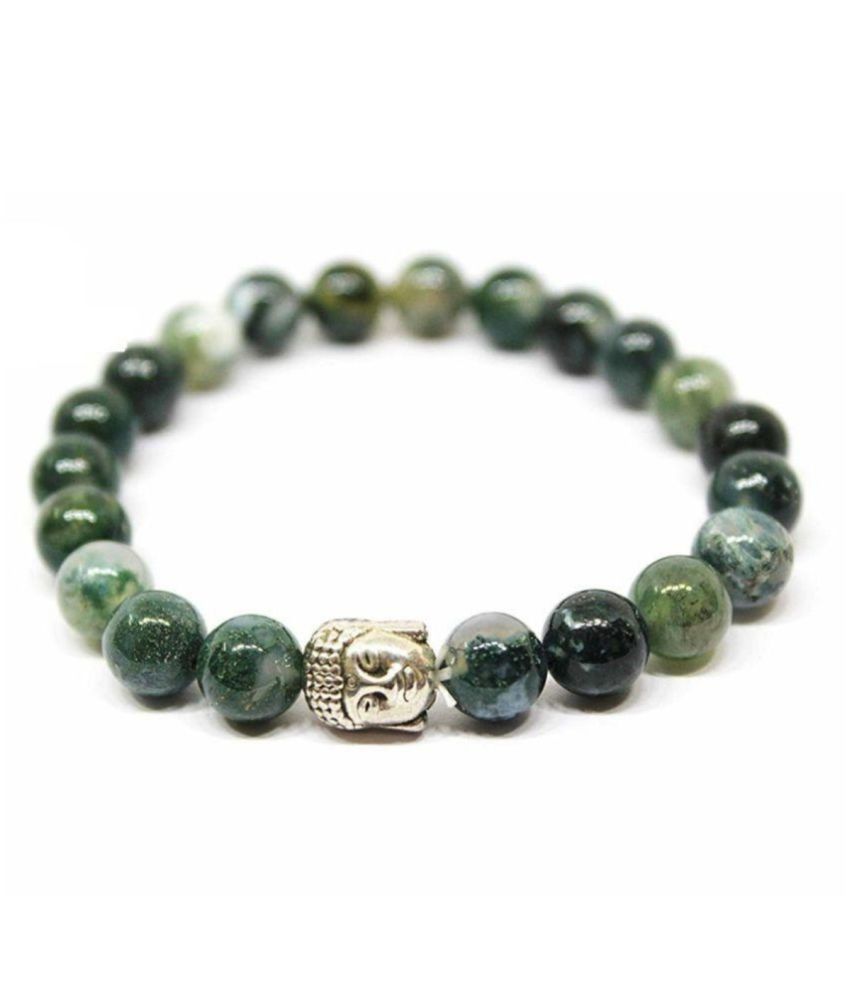     			8mm Green Moss Agate With Buddha Natural Agate Stone Bracelet